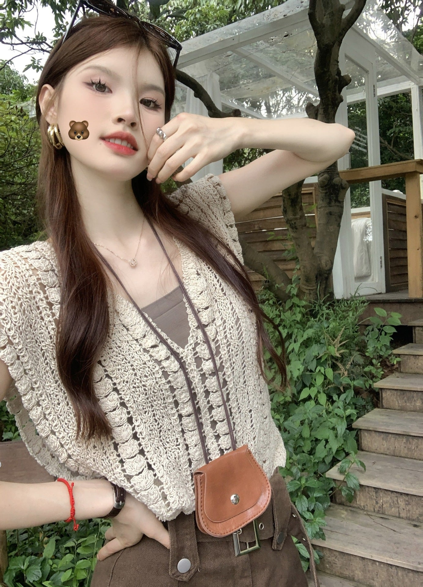 Hollow-out Crocheted Sleeveless Outerwear Bandage Dress Knitwear