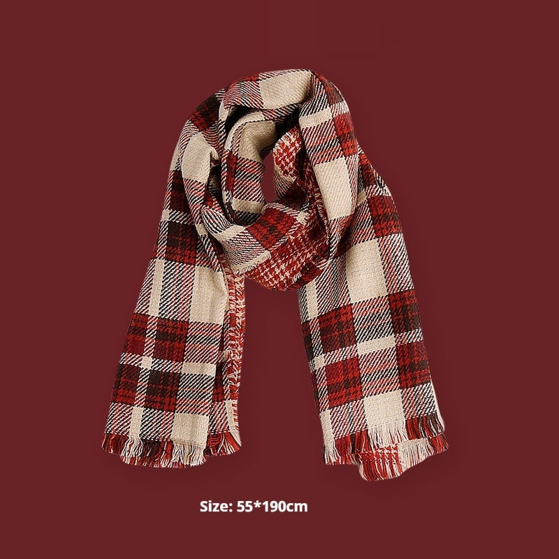 New Year Gift Red Lovers Wild Plaid Warm Wool Scarf