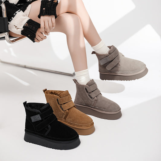 Genuine Leather Snow Female Short Non-slip Cotton Boots