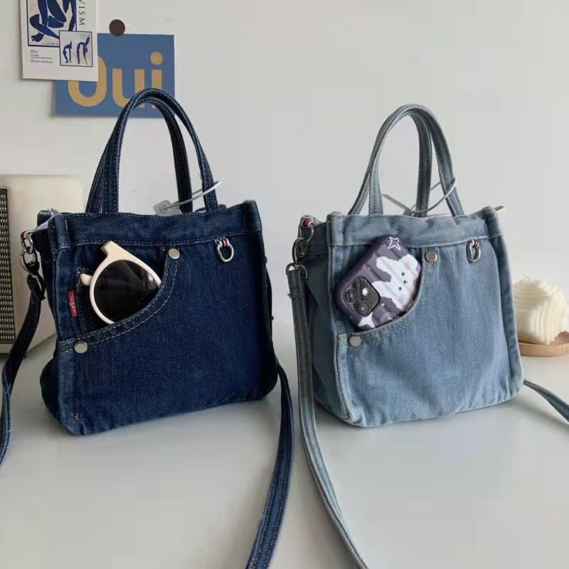 Sofistikeret Mini Denim Taske Alsidig Transportabel