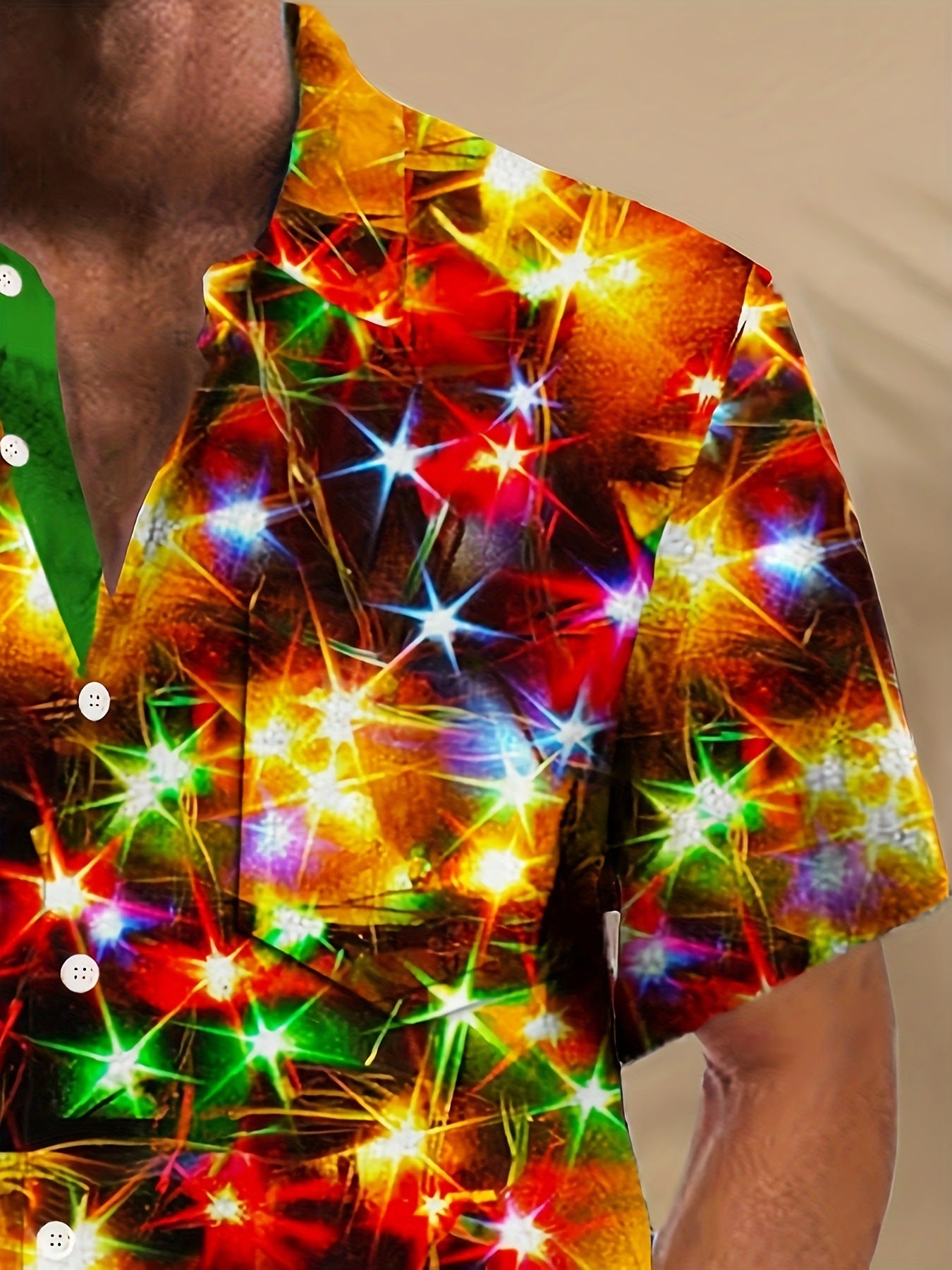 Digital Printing Men's Plus Size Button Pocket Short Sleeve Shirt