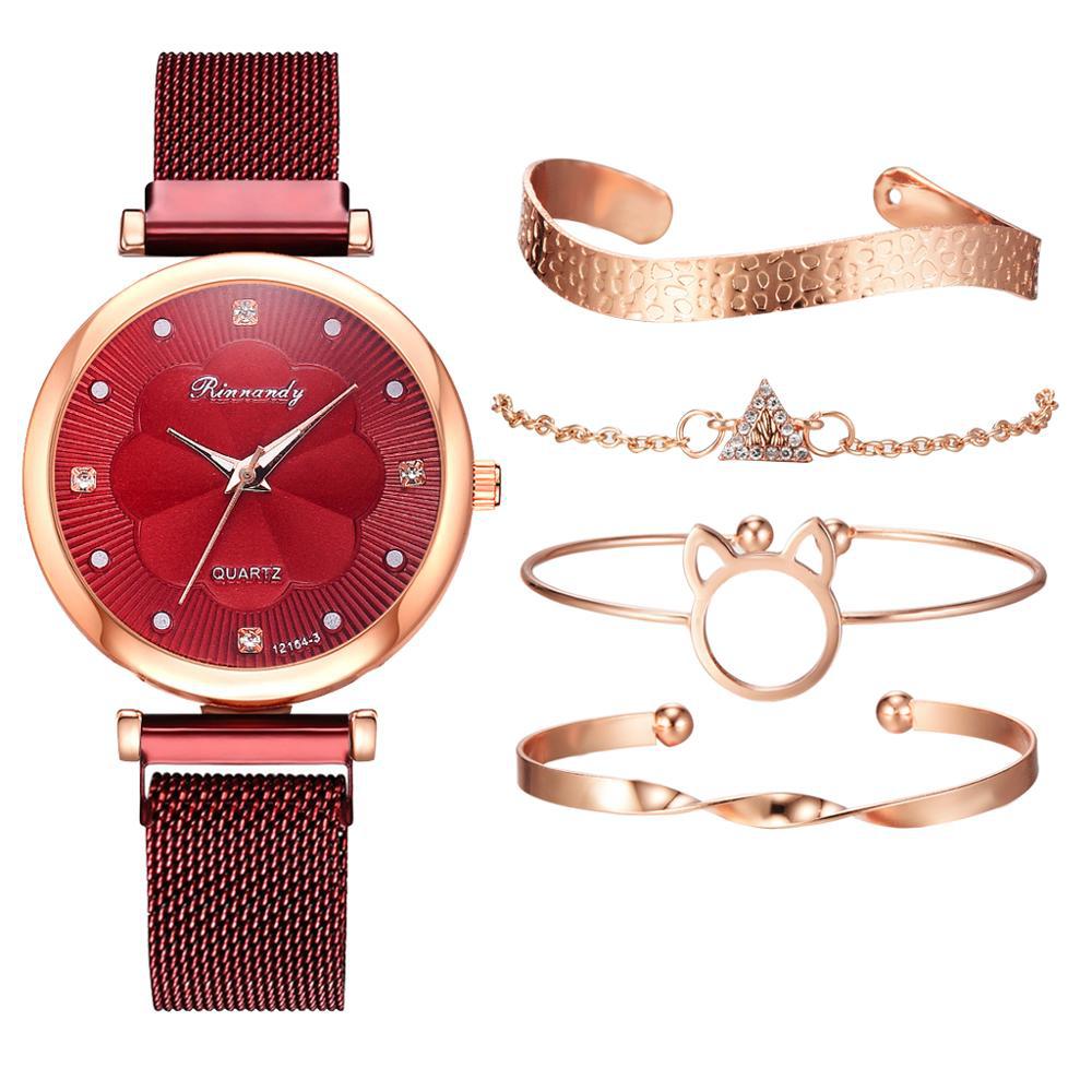 Casual Flower Dial Alloy Mesh Strap Quartz Watch