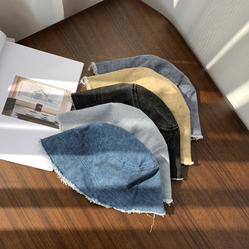 Washed Frayed Hem Denim All-matching Fisherman Hat