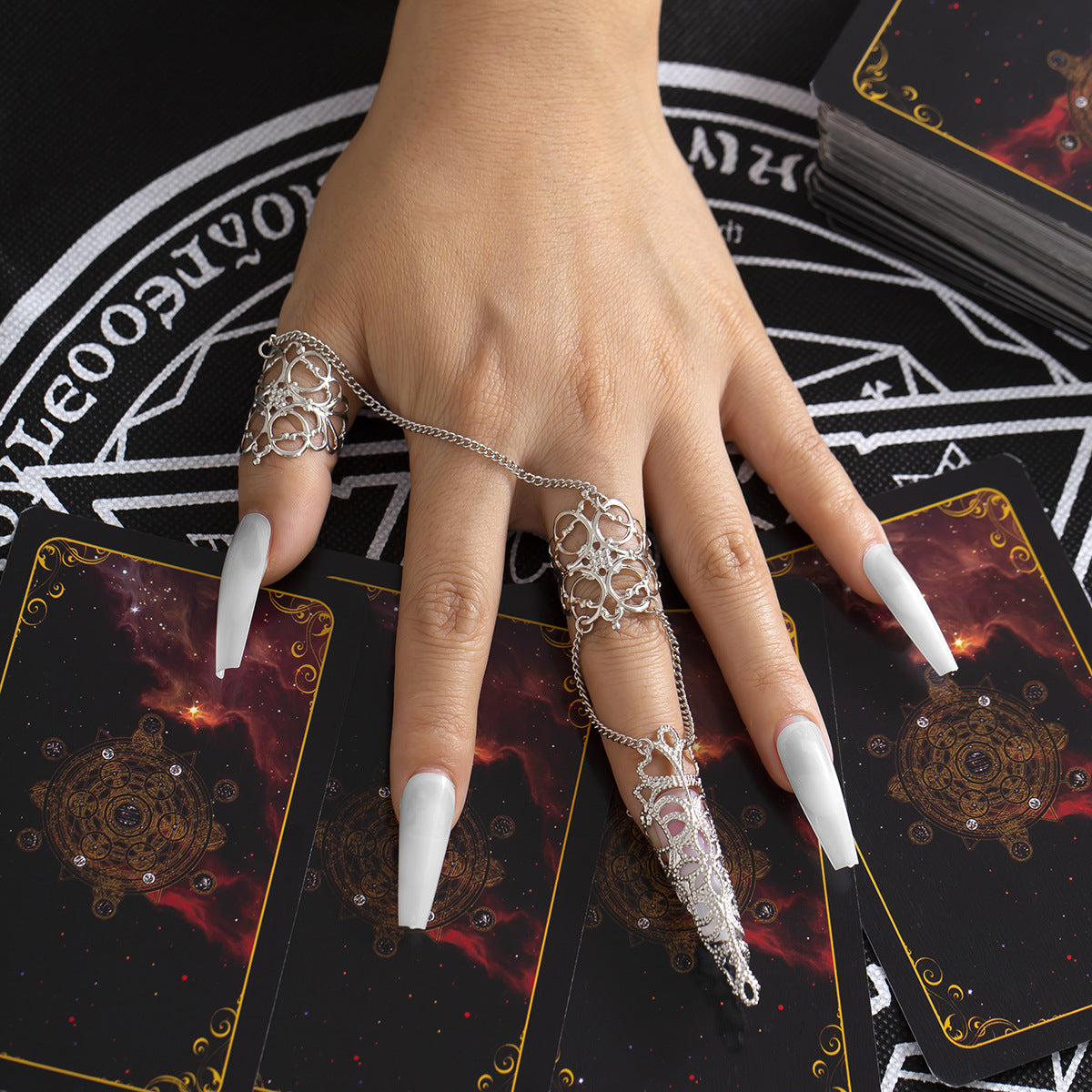 Ornament Gothic Style Hollow Tapered Fingernail Cap Ring Niche Metal Tassel Ring
