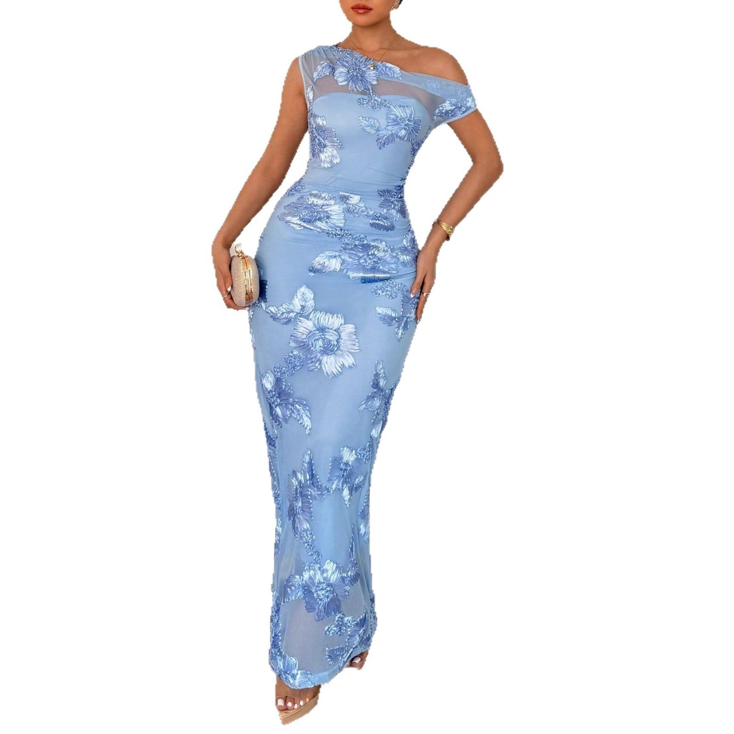 Womens Fashion Irregular-Neckline Slim-Fit Sleeveless Dress