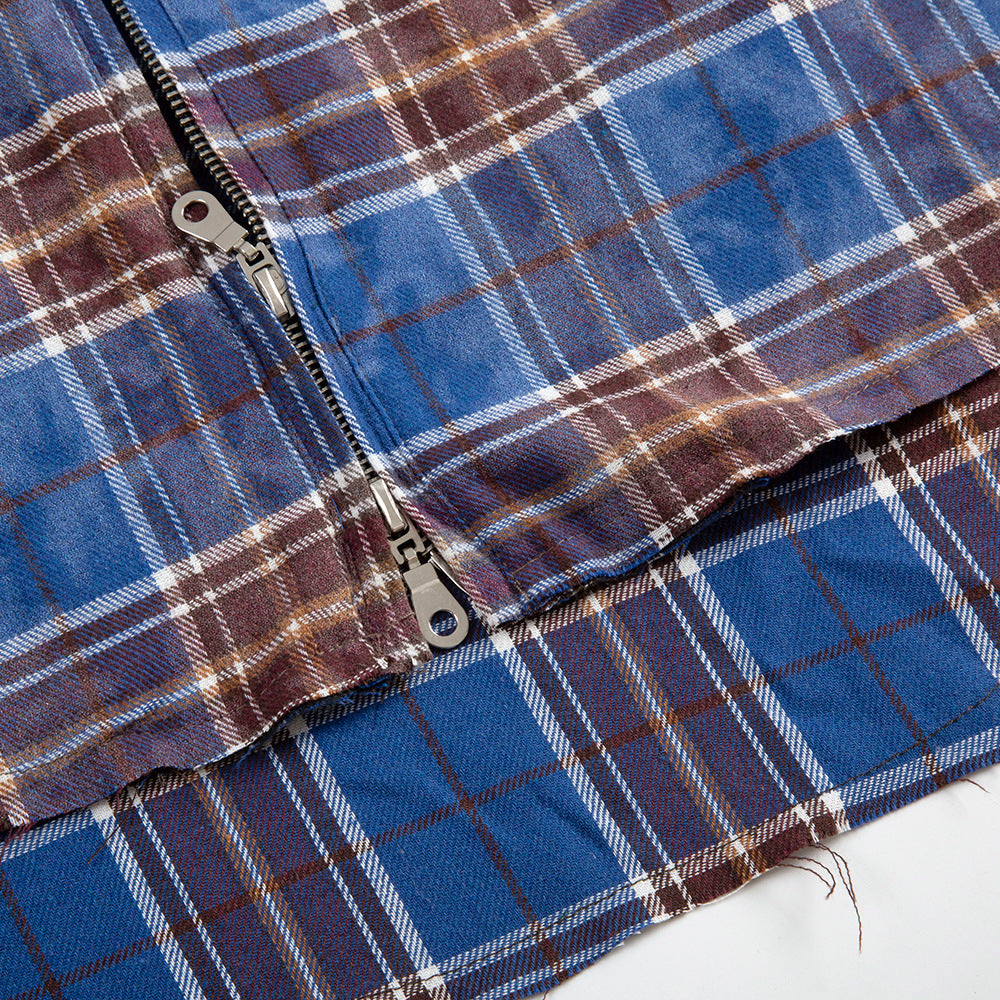 Distressed Plaid Shirt Men's Coat