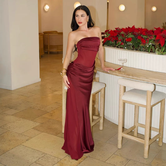 Womens Pleated Sheath Satin Dress