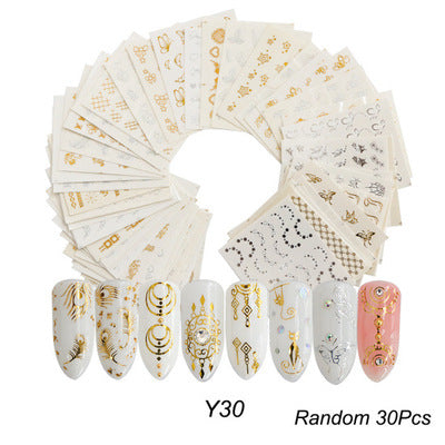 Nail Hot Watermark Stickers Suit Butterfly Fruit Lace Colorful Flowers Gold And Silver Gilding
