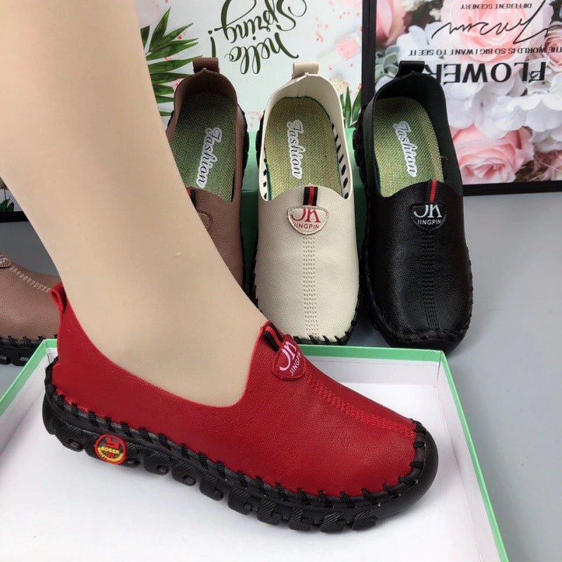 Middle-aged Women's Leather Shoes With Wide Fat Feet And Beef Tendon Sole