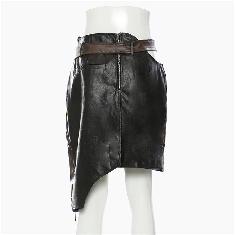 Leather Coat With Rope Suit Skirt