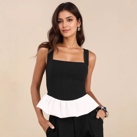 Slimming A-line Skirt With A Patchwork Pleated Top