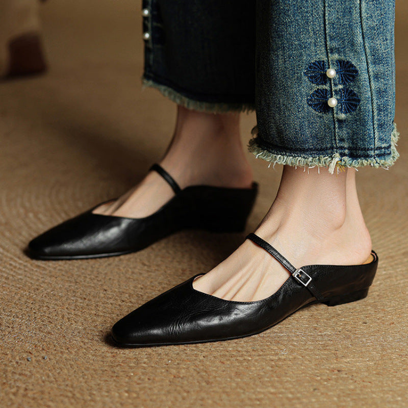 Summer New Women's Closed Toe Cowhide Slippers