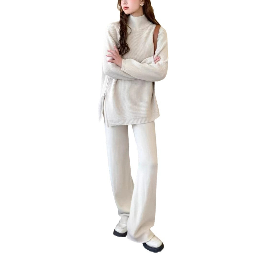Women's Loose All-matching Pullover Knitted Wide-leg Pants Two-piece Suit