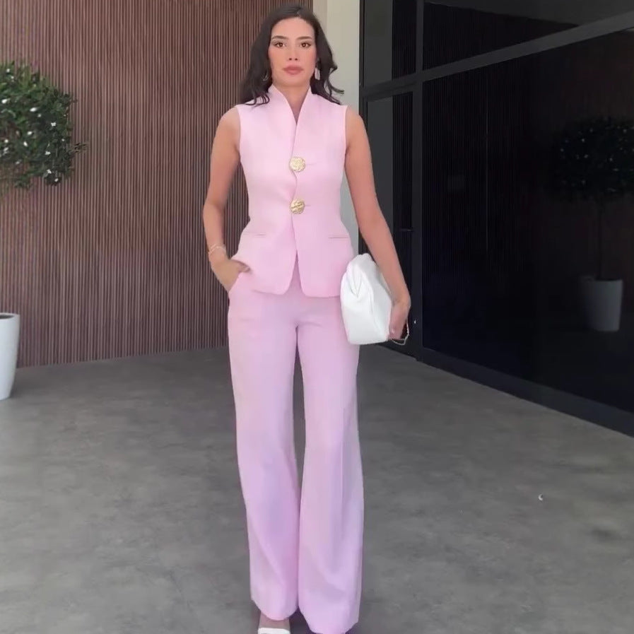 Casual Stylish Sleeveless Business Suit With A Professional Vibeincludes A Blazer And Tailored Trousers