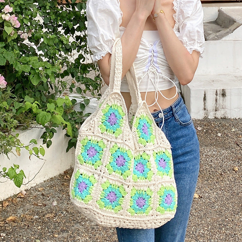 Net Red Ins Hand-woven Bag Flower Stitching Beach
