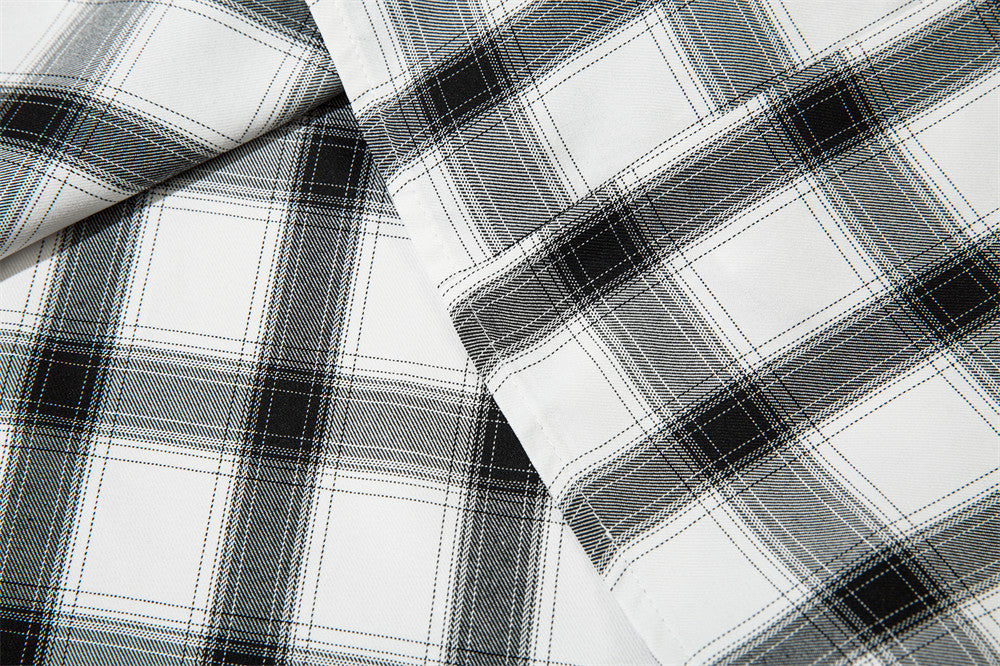 Color Matching Plaid Long Sleeve Shirt Men's Autumn