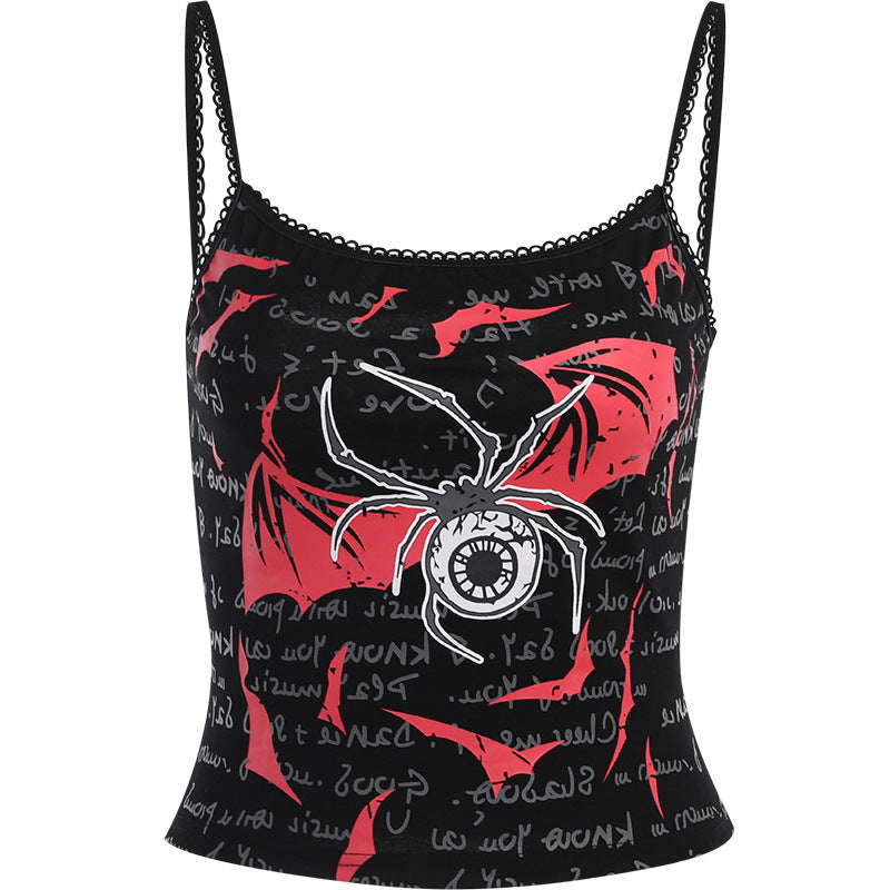 Spider Print Sexy Slim Waist Spice Girl Halter Top
