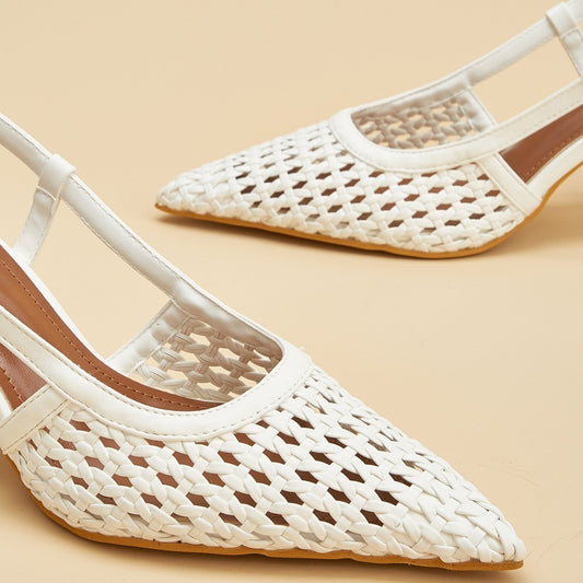 White Pointed-toe, Closed-toe Woven Mesh Sandals