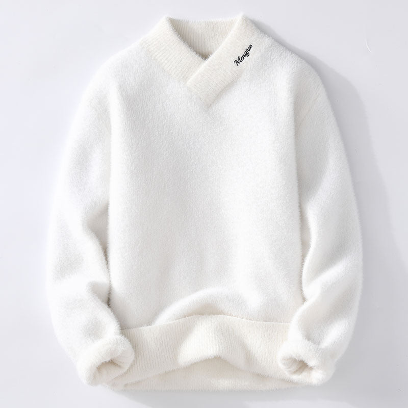 Autumn And Winter Crystal Mink Velvet Trendy Korean Style Half Turtleneck Knitted Sweater For Men