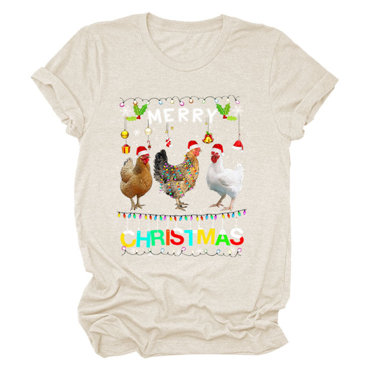 Europe And The United States Christmas Printed Casual Ladies Short-sleeved T-shirt
