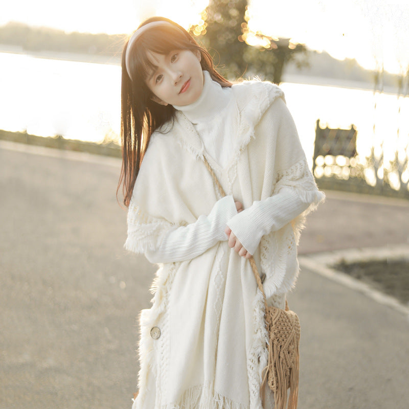 Button Shawl Bohemian Tassel Sweater