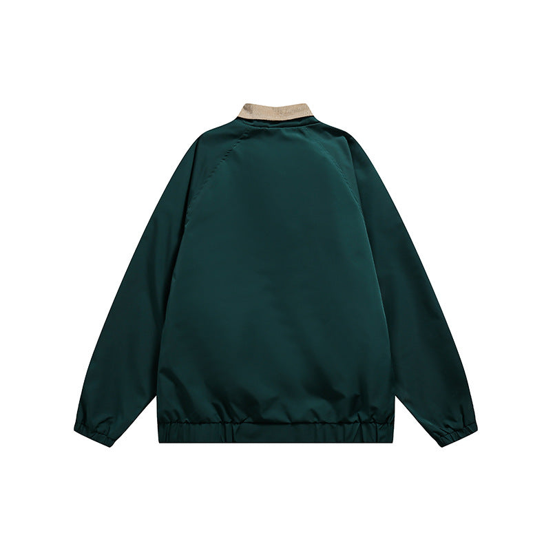 Men's Solid Color Simple Letter Printing Lapel Jacket Trendy Campus Youth Coat