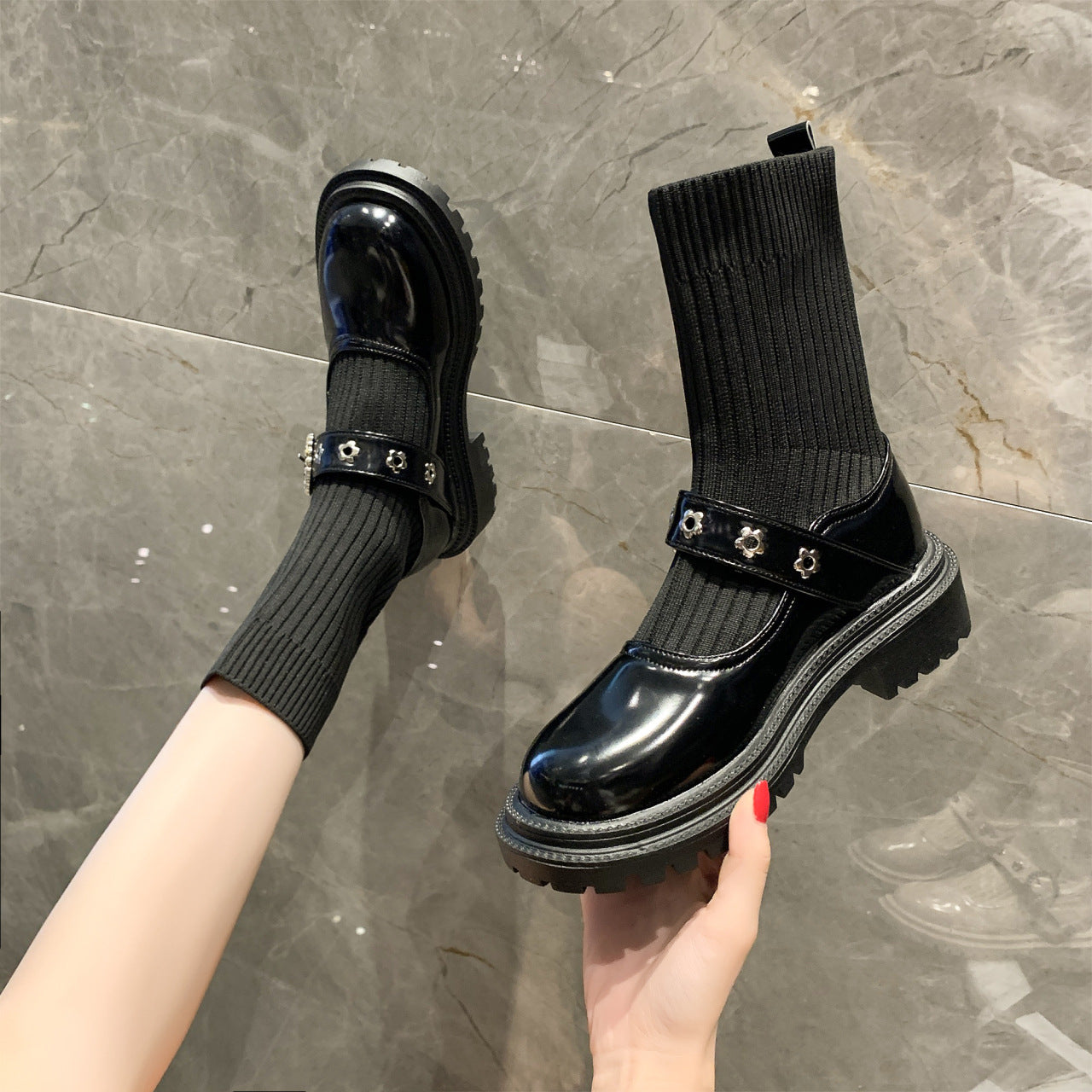 Vintage Good-fit Wool Woven Single Boots Mary Jane Fashion