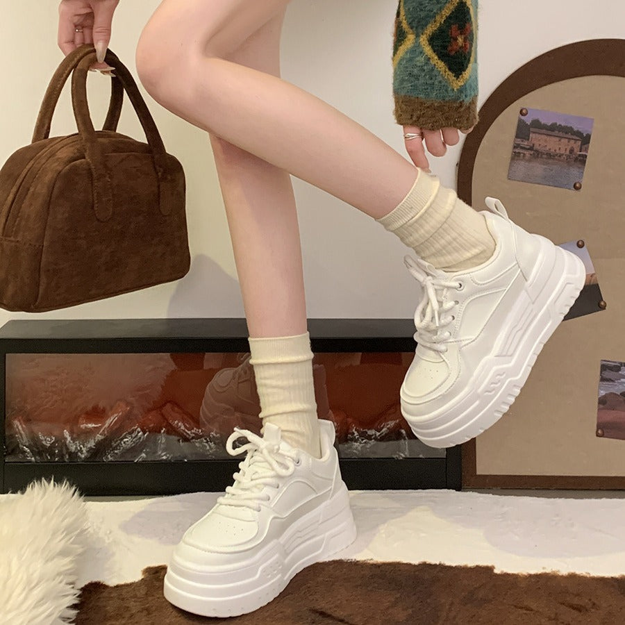 Platform Heel All-matching And Lightweight Raise The Bottom White Shoes