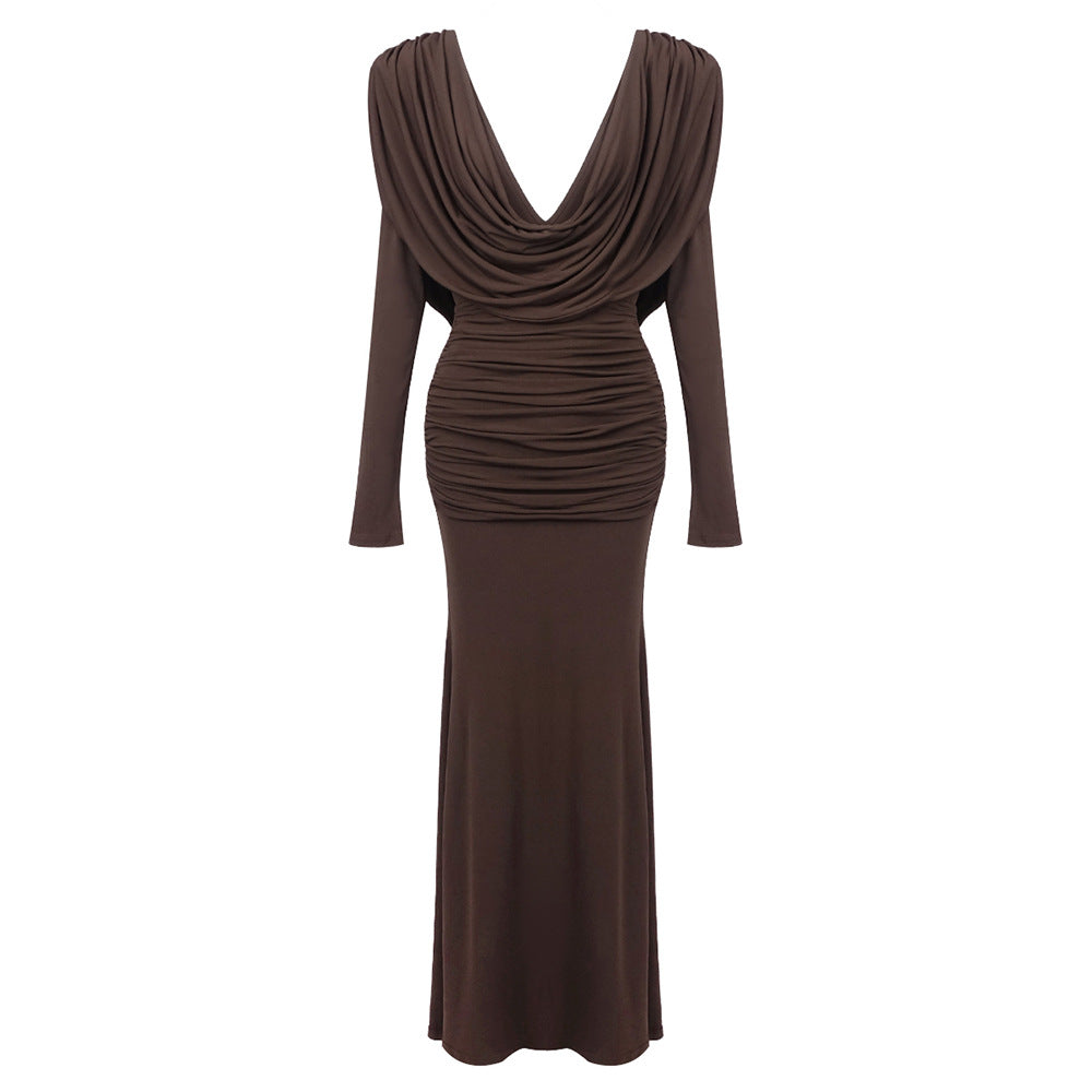 Pure White French Vintage Long Dress Deep V-Neck One-Piece Dress