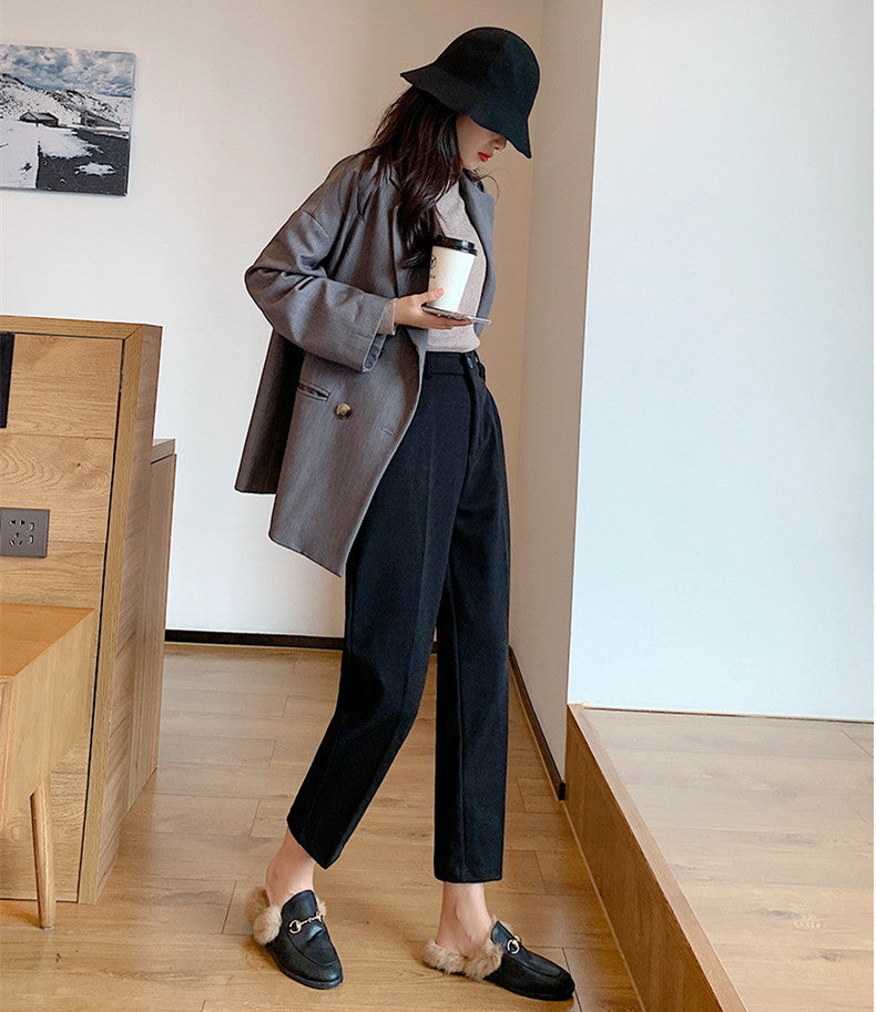 Autumn And Winter Women's High Waist Straight Tube Loose Cropped Suit Pants