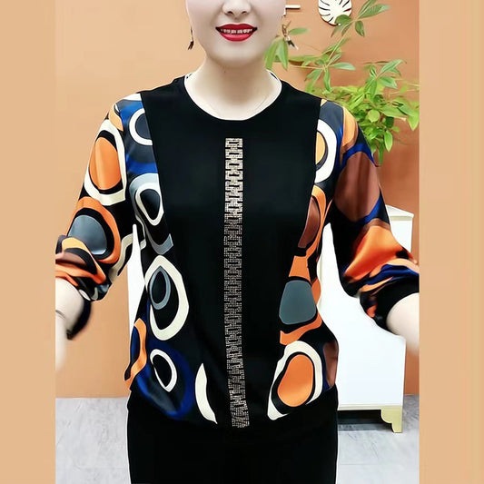 Stylish Printed Rhinestone Casual Top For Women