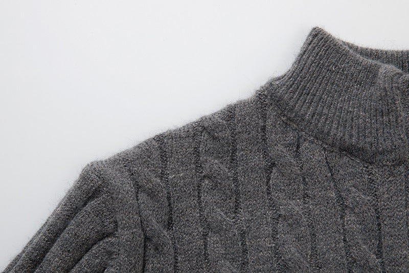 Men's Long Sleeve Twist Twist Half High Neck Zipper Knit