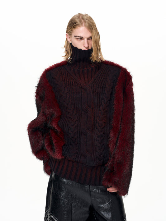 Mens Light-Luxury Leopard-Print Fur-Panelled Turtleneck Sweater
