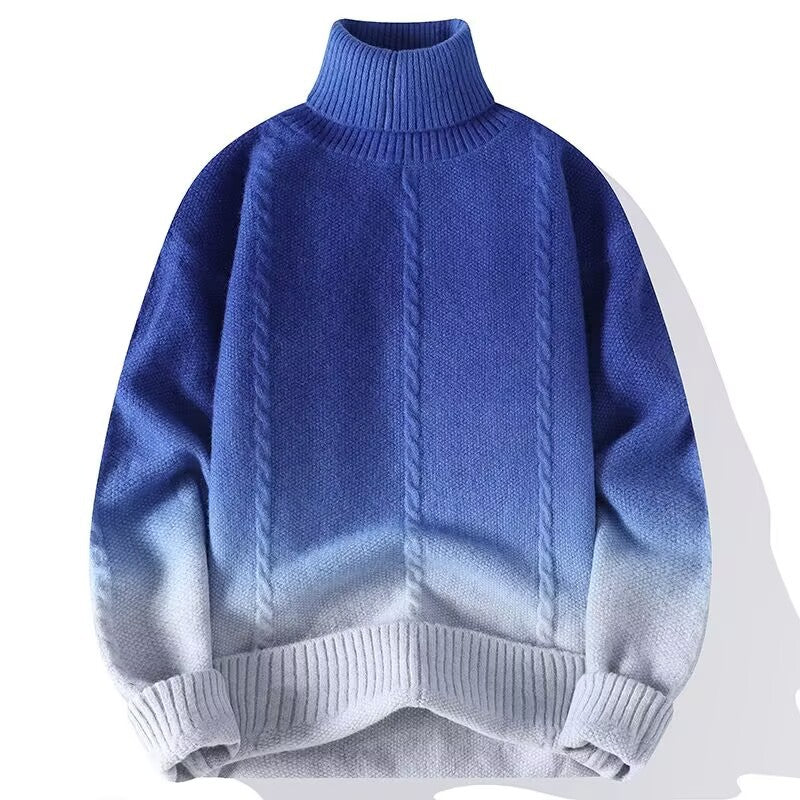 Mens Fashionable High-Neck Gradient Knitted Sweater