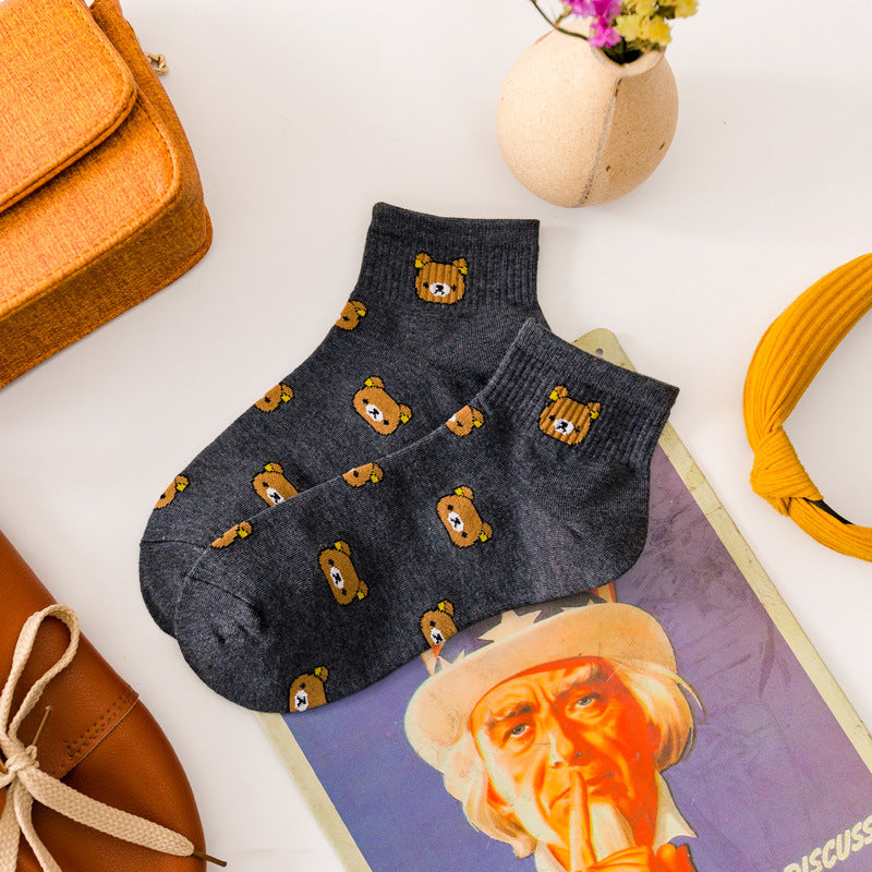 Cartoon Socks Women's Cotton Socks Japanese Sweet Cute Bear Boat Socks