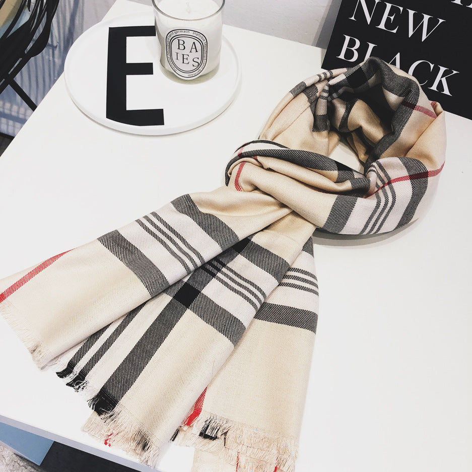 Fashion Plaid Cashmere Sjal Tofarvet Tørklæde