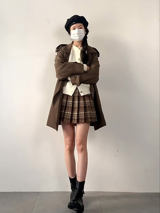 Anti-exposure Lined Bottoming Woolen Skirt Pleated Plaid Skirt