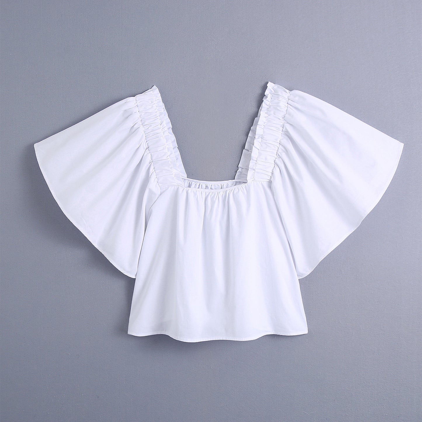 New European And American Puff Sleeve Silk Solid Color Loose Top
