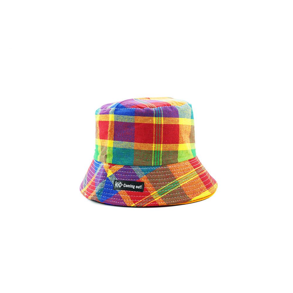 Cotton And Linen Breathable Bucket Hat Rainbow Check