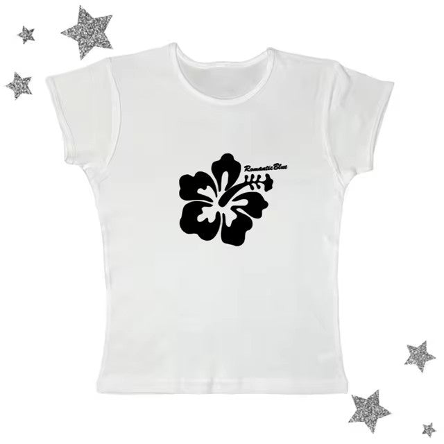 Flower Letter Printed Casual Short Sleeve