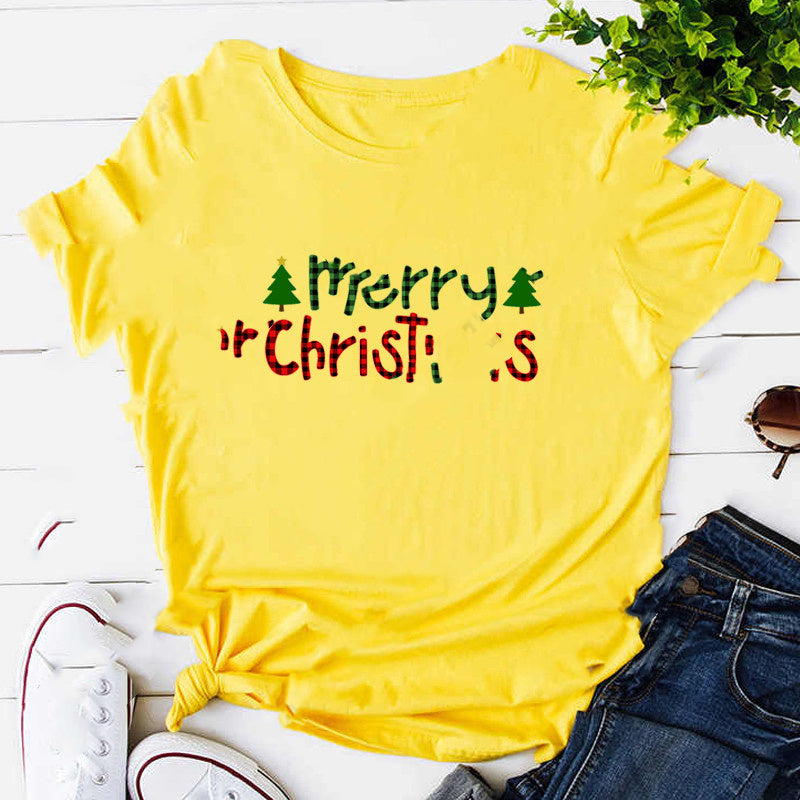Christmas Santa Elk T-Shirt Couple Short Sleeve
