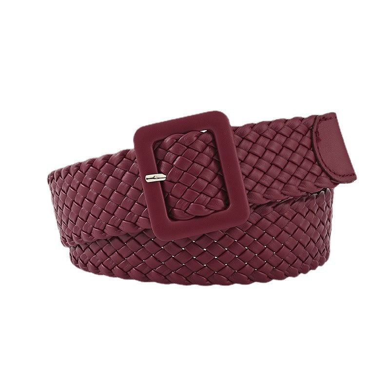 Candy Color Bag Buckle Belt Sweet Decorative Square Woven Ladies Wide Wholesale