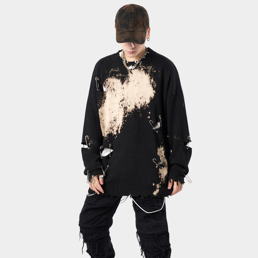 Tie-dye High Street Hip-hop Ripped Sweater