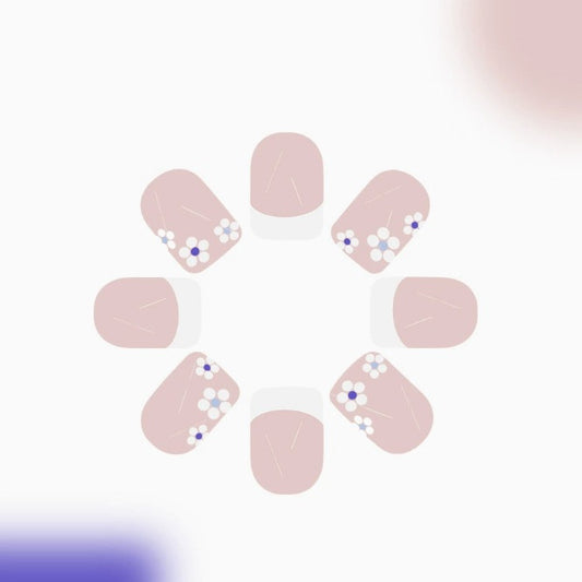 Wearable Nail Patch Nail Polish White French Flowers 24 Pieces