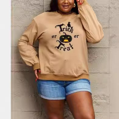 Women's Printed Long Sleeve Loose Sweatshirt Round Neck