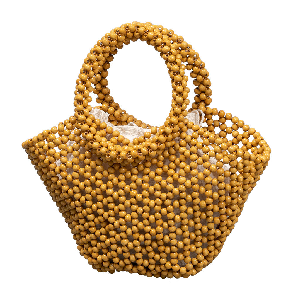 Hand-woven Seaside Beach Vacation Hollow Handbag With Wooden Beads Decoration
