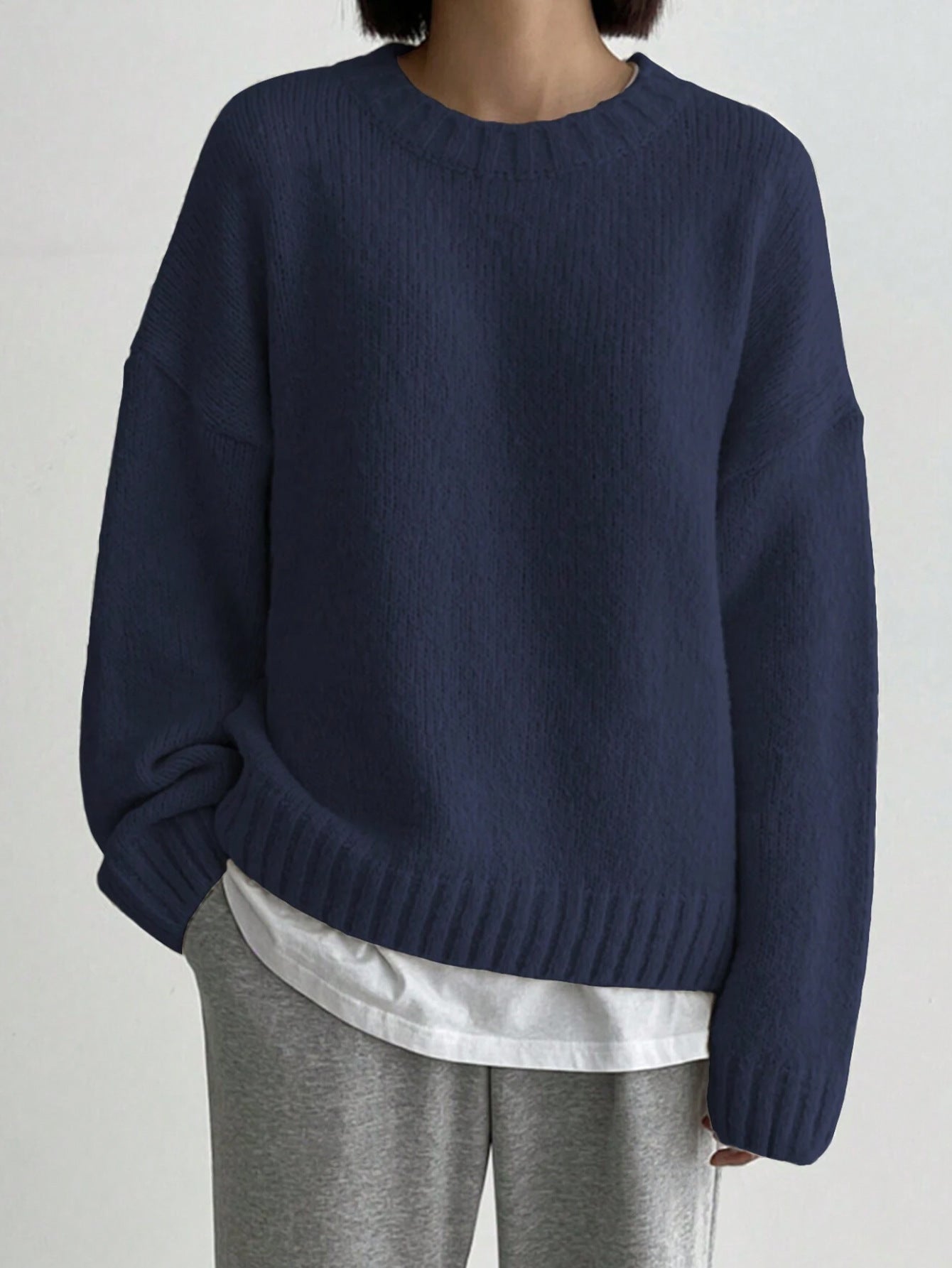 Versatile Round Neck Thickened Solid Color Sweater Pullover Long Sleeve