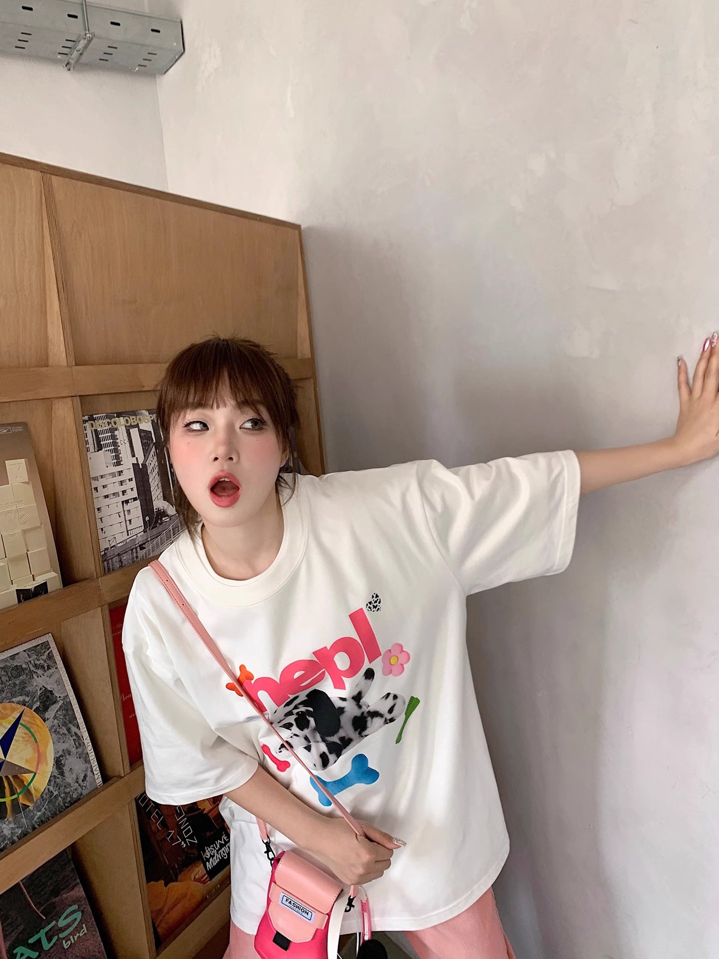 Trend Cartoon Vintage Spotted Dog Printed Short-sleeved T-shirt