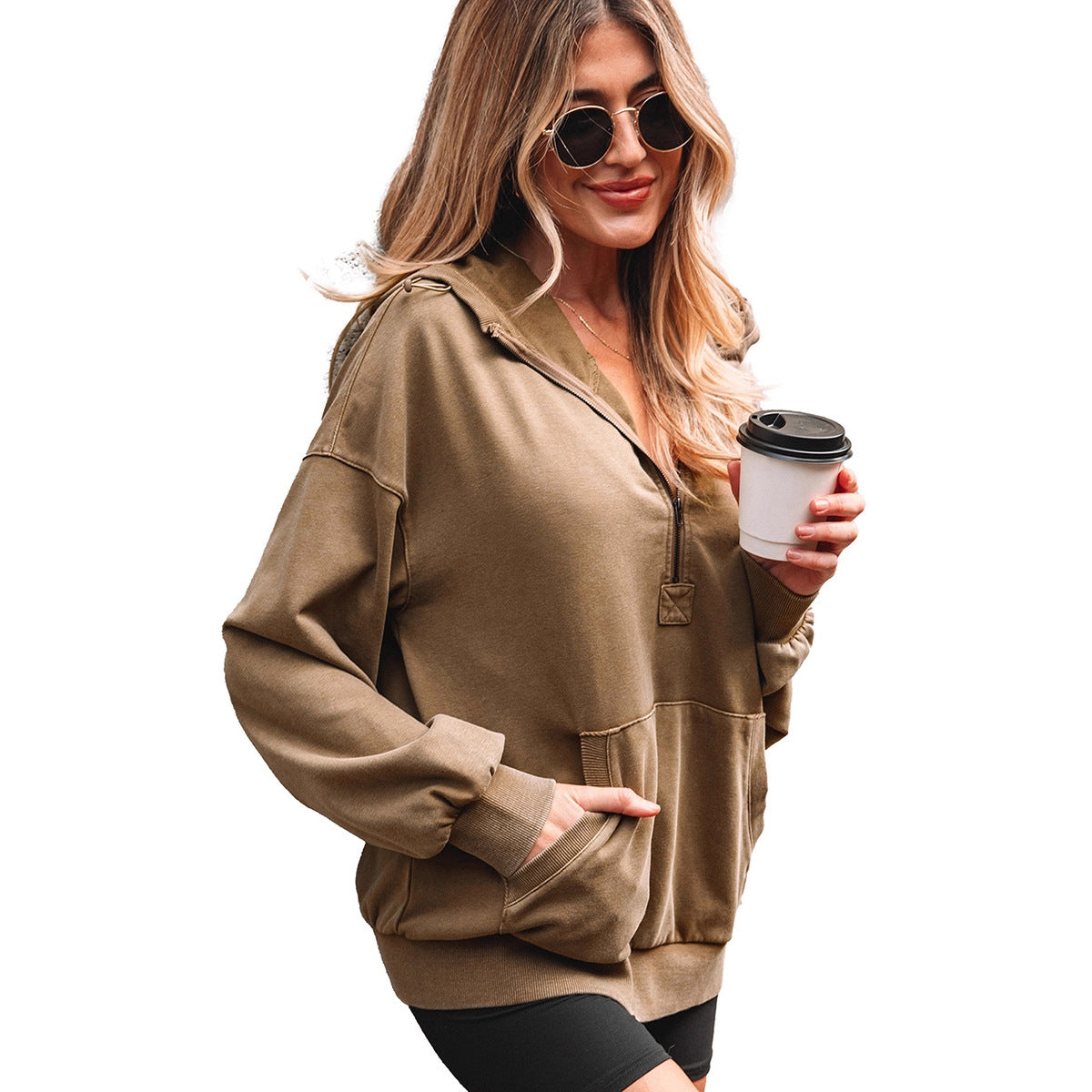 Loose Casual Style Large Pocket Patchwork Sweatshirt