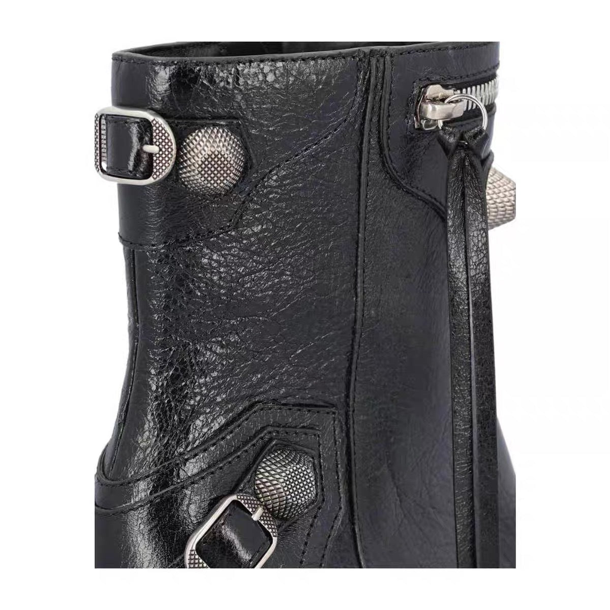 Pointed Toe Side Zipper Metal Stud Biker Booties